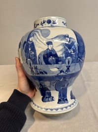 A Chinese blue and white vase with narrative design, 19th C.