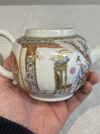 A Chinese famille rose gilt-decorated teapot and cover with figural design, Yongzheng