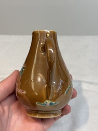 A Chinese famille rose capucin-brown-ground 'Magu' ewer and cover, Yongzheng/Qianlong