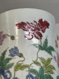 A Chinese famille rose 'butterflies and flowers' brush pot, 19th C.