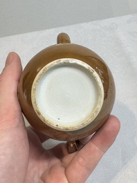A Chinese famille rose capucin-brown-ground 'Magu' ewer and cover, Yongzheng/Qianlong