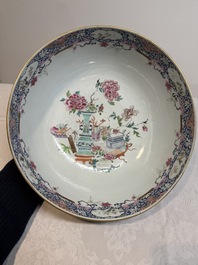 A Chinese famille rose 'antiquities' punch bowl, Qianlong