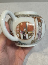A Chinese famille rose gilt-decorated teapot and cover with figural design, Yongzheng
