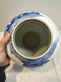 A Chinese blue and white vase with narrative design, 19th C.