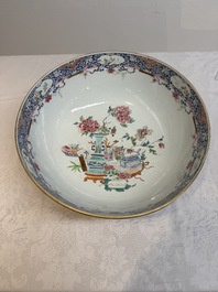 A Chinese famille rose 'antiquities' punch bowl, Qianlong