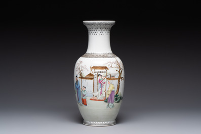 Four Chinese famille rose vases, Qianlong mark, 20th C.