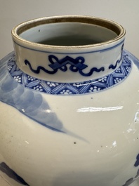 A Chinese blue and white vase with narrative design, 19th C.