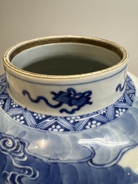 A Chinese blue and white vase with narrative design, 19th C.