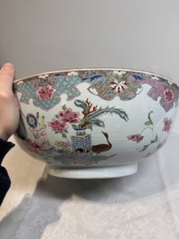 A Chinese famille rose 'antiquities' punch bowl, Qianlong