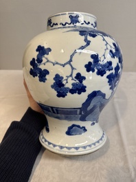 A Chinese blue and white vase with narrative design, 19th C.