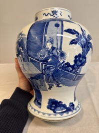 A Chinese blue and white vase with narrative design, 19th C.