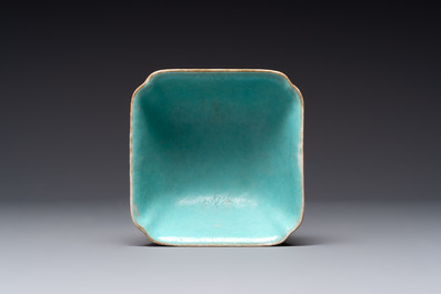 A Chinese coral-red-ground famille rose square bowl and a sgraffito-ruby-ground bowl, Qianlong and Tongzhi mark, 19/20th C.