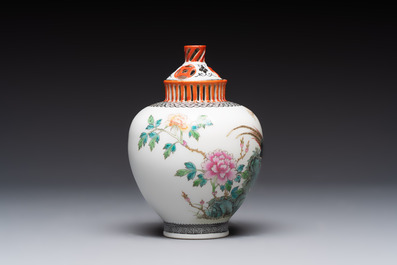 Four Chinese famille rose vases, Qianlong mark, 20th C.