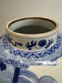 A Chinese blue and white vase with narrative design, 19th C.