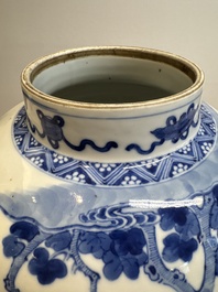 A Chinese blue and white vase with narrative design, 19th C.
