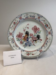 A Chinese famille rose 'rooster' dish, Yongzheng