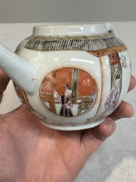 A Chinese famille rose gilt-decorated teapot and cover with figural design, Yongzheng