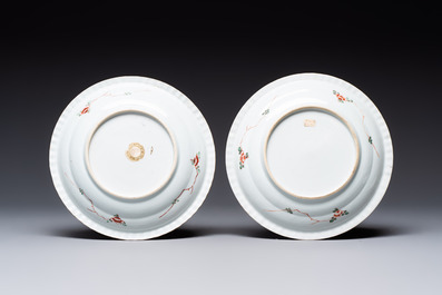A pair of Chinese famille verte 'phoenixes' plates, Kangxi