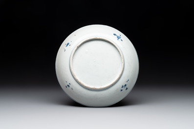 A Chinese blue and white ko-sometsuke 'horses and poem' plate for the Japanese market, Tianqi