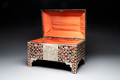 A rare and fine Ottoman mother-of-pearl and tortoiseshell-inlaid casket, 18/19th C.