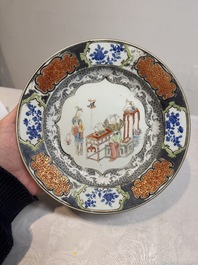 A Chinese famille rose silver and gilt-decorated plate with figural design, Yongzheng/Qianlong
