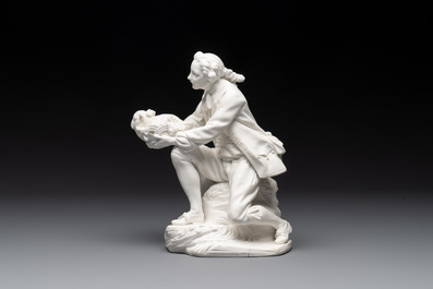 A S&egrave;vres biscuit porcelain figure 'Le Porteur de Mouton' by Fernex, after Boucher, 18th C.