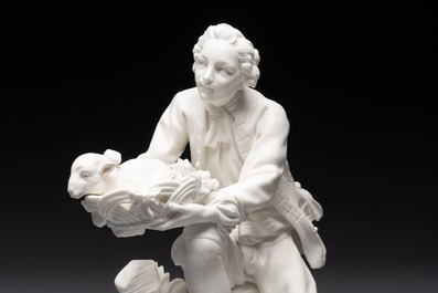 A S&egrave;vres biscuit porcelain figure 'Le Porteur de Mouton' by Fernex, after Boucher, 18th C.