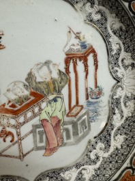 A Chinese famille rose silver and gilt-decorated plate with figural design, Yongzheng/Qianlong