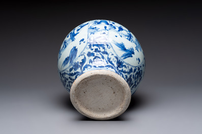 A Chinese blue and white baluster vase with figures and landscapes, Transitional period