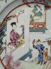 A pair of Chinese famille rose 'mandarin subject' plates, Qianlong
