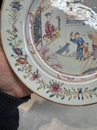 A pair of Chinese famille rose 'mandarin subject' plates, Qianlong