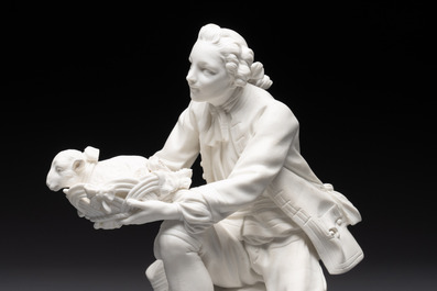 A S&egrave;vres biscuit porcelain figure 'Le Porteur de Mouton' by Fernex, after Boucher, 18th C.