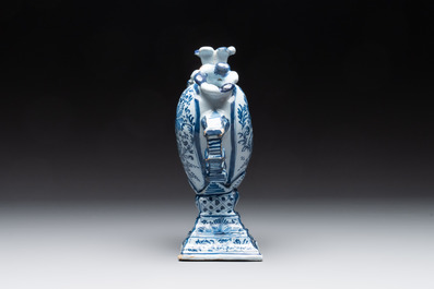 A pair of blue and white German Delftware heart-shaped tulip vases, 18th C.