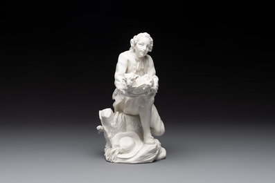 A S&egrave;vres biscuit porcelain figure 'Le Porteur de Mouton' by Fernex, after Boucher, 18th C.