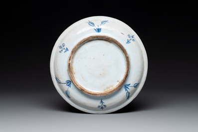 A blue, white and turquoise Iznik pottery dish with floral design, Turkey, late 16th C.