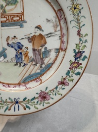 A pair of Chinese famille rose 'mandarin subject' plates, Qianlong