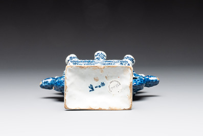 A pair of blue and white Dutch Delft heart-shaped tulip vases, early 18th C.