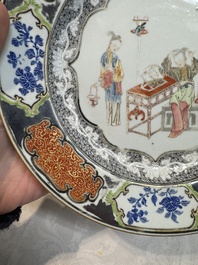 A Chinese famille rose silver and gilt-decorated plate with figural design, Yongzheng/Qianlong