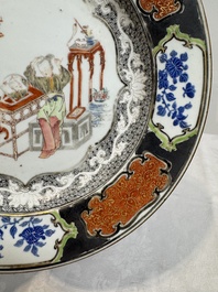 A Chinese famille rose silver and gilt-decorated plate with figural design, Yongzheng/Qianlong