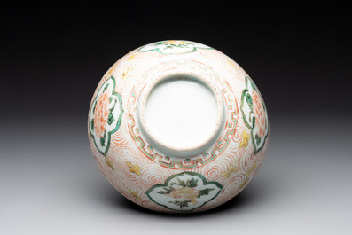 A Chinese wucai 'pomegranate, peony and rabbit' bowl, Transitional period