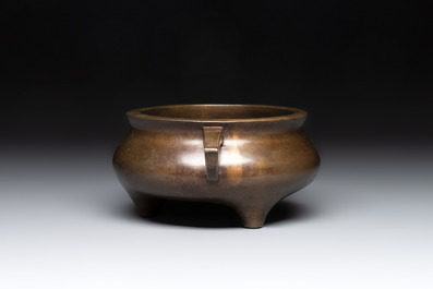 A Chinese bronze tripod censer, Jia Cang Zhen Bao 家藏珍寶 mark, 18th C.