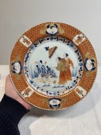 A Chinese Imari-style 'Parasol Ladies' plate after Cornelis Pronk, Qianlong