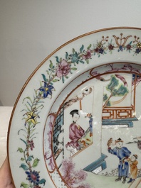 A pair of Chinese famille rose 'mandarin subject' plates, Qianlong