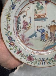 A pair of Chinese famille rose 'mandarin subject' plates, Qianlong