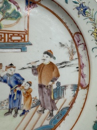 A pair of Chinese famille rose 'mandarin subject' plates, Qianlong