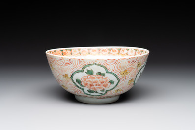A Chinese wucai 'pomegranate, peony and rabbit' bowl, Transitional period