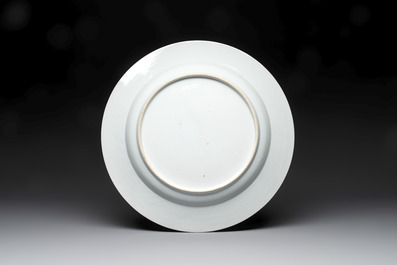 A rare Chinese export blue-and-white-enamelled 'swan' dish, Qianlong