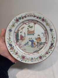 A pair of Chinese famille rose 'mandarin subject' plates, Qianlong