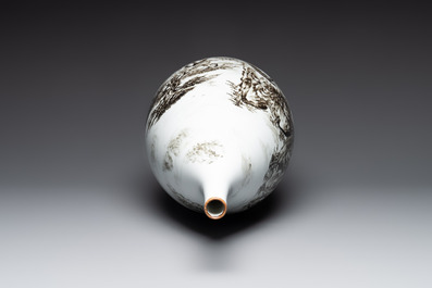 A large Chinese grisaille 'mountainous landscape' vase, signed Fu Yaosheng 傅尧笙, dated 1993