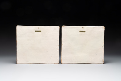 A pair of rectangular Dutch Delft 'mixed technique' plaques, 1st quarter 18th C.
